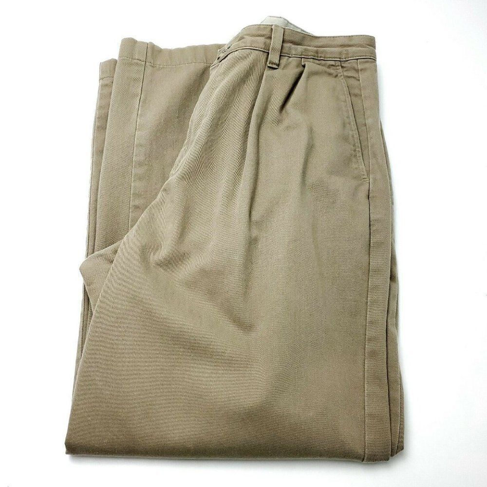 Vintage Tommy Hilfiger Color Block Logo Chino Pants 33/29 Tan Pleated‎ Mid Rise